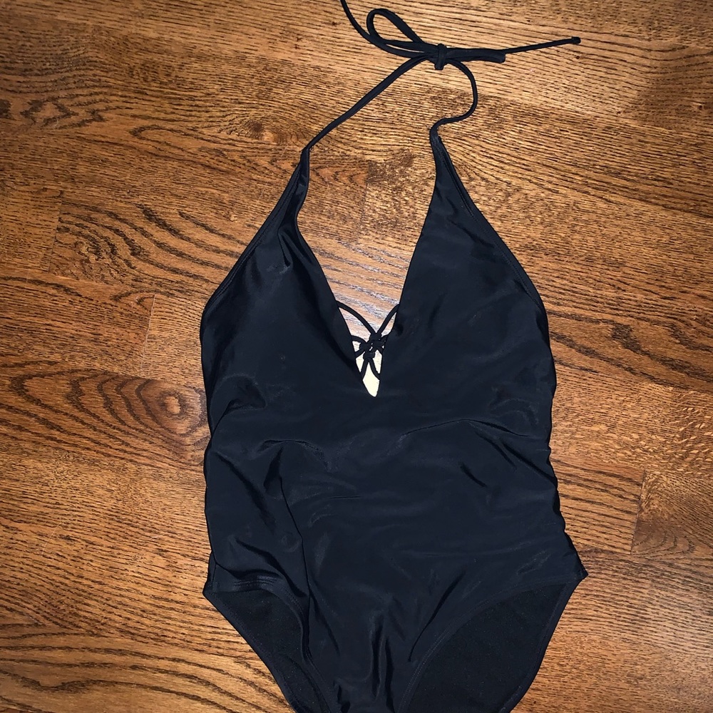 black crisscross one piece